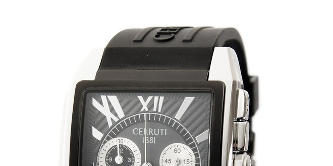 Pánske čierno-strieborné oceľové hodinky Cerruti 1881 s čiernym pryžovým pásikom