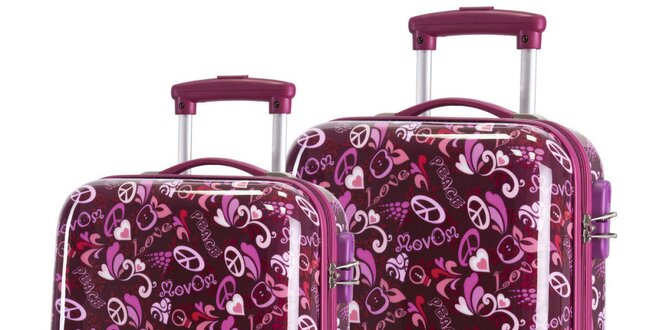 Dámský set dvoch fialovo-ružových vzorovaných kufrov na koliečkach Movom