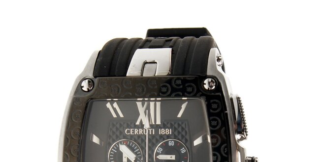 Pánske čierno-strieborné hodinky Cerruti 1881 s pryžovým pásikom