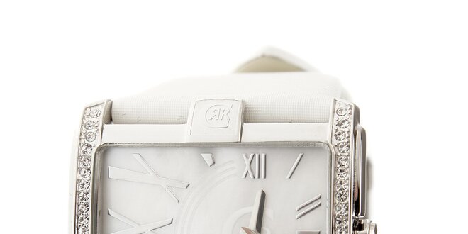 Dámske hodinky Cerruti 1881 s bielym pásikom a kryštálmi