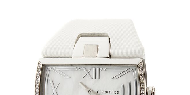 Dámske hodinky Cerruti 1881 s bielym pásikom a kryštálmi