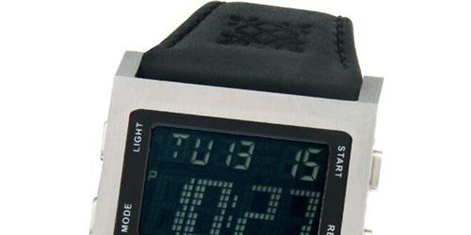 Pánske čierne digitálne hodinky so strieborným lemovaním Oxbow