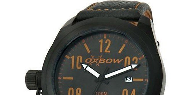 Pánske čierne analogové hodinky s okrovými detailmi Oxbow