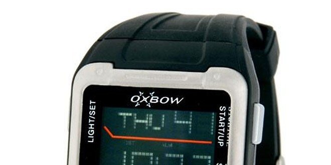 Pánske čierne digitálne hodinky s červenými detailmi Oxbow