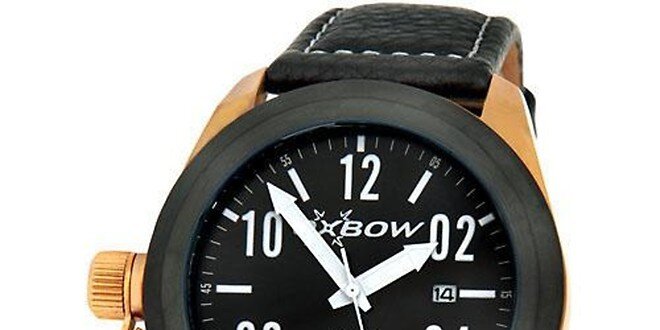 Pánske čierne analogové hodinky so zlatými detailmi Oxbow