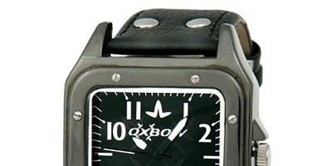 Pánske hranaté čierne analogové hodinky Oxbow