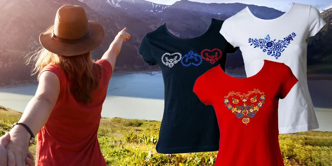 Dámske tričká s výšivkou inšpirovanou slovenským folkórom