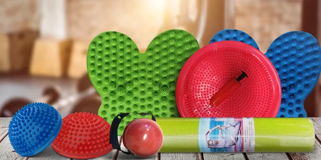 Masážny a balančný disk a ďalšie fitness pomôcky