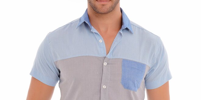 Pánska modro-béžová košeľa s krátkym rukávom Wessi