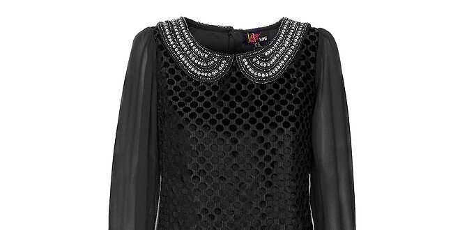 Dámske čierne šaty Yumi s perlovým límčekom
