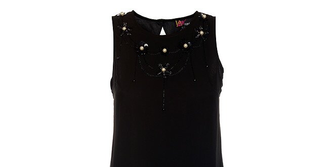 Dámske čierne šaty Yumi s perlovou aplikáciou