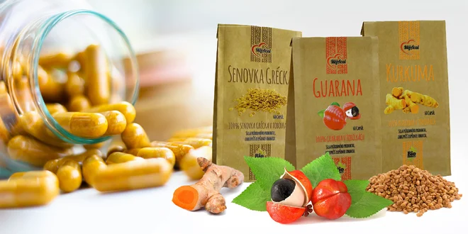 Tablety Zázvor, Pestrec mariánsky, Kurkuma, Spirulina, Senovka grécka alebo Guarana