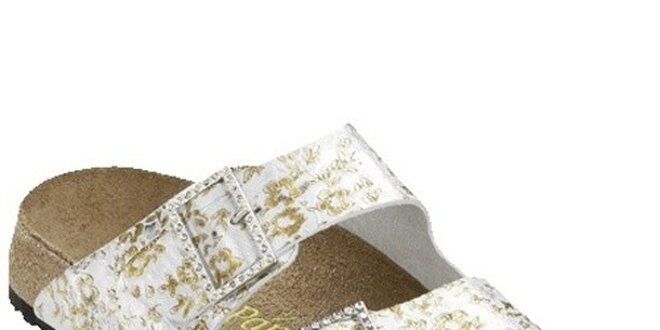 Dámske strieborné papuče so zlatými kvetinami Papillio