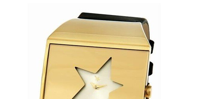 Dámske oceľové zlaté hodinky s hviezdou v ciferníku Thierry Mugler