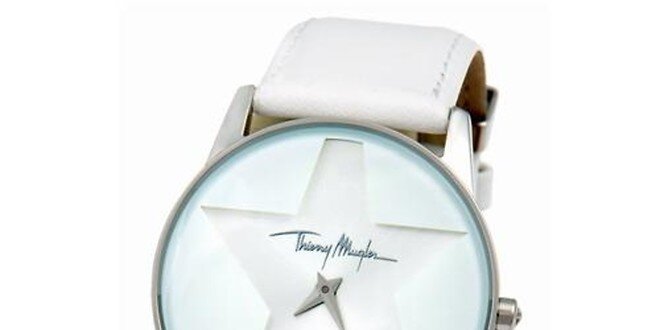 Dámske biele oceľové hodinky s koženým remienkom Thierry Mugler