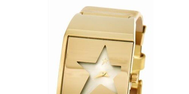 Dámske zlaté oceľové hodinky Thierry Mugler s ciferníkom v tvare hviezdy
