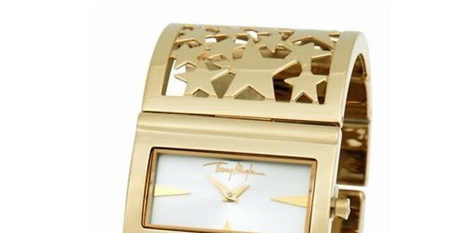 Dámske zlaté oceľové náramkové hodinky s hviezdičkami Thierry Mugler