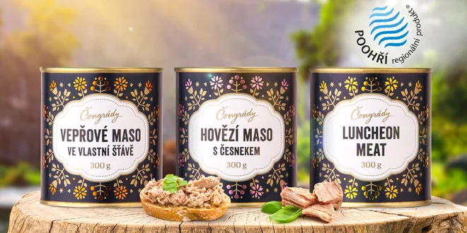 Mäsové konzervy: hovädzia, bravčová a "lančmít"