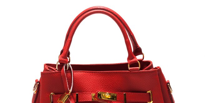 Dámska červená kožrná kabelka so zlatým zámčekom Sonia Ricci
