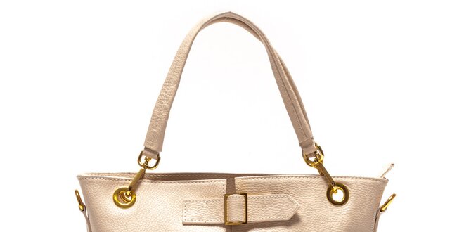 Dámska béžová kožená kabelka so zlatými detailmi Sonia Ricci