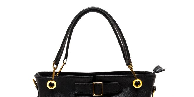 Dámska čierna kožená kabelka so zlatými detailmi Sonia Ricci