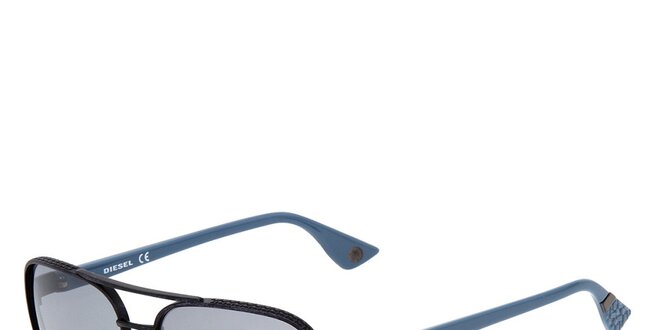 Pánske čierne slnečné okuliare s modrými stranicami Diesel