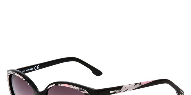 Dámske čierne slnečné okuliare s ružovým potiskom Diesel