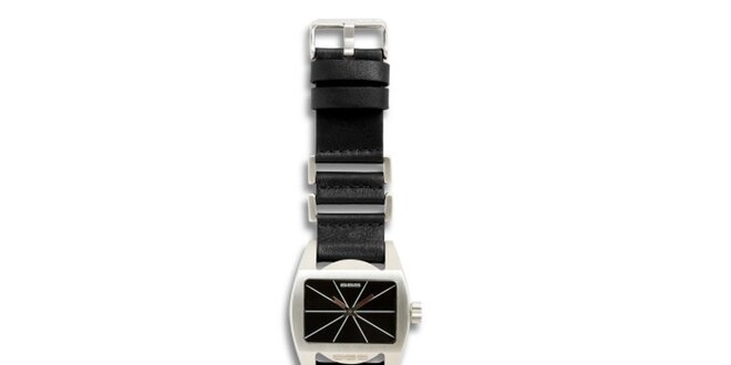 Dámske oceľové hodinky s čiernym koženým remienkom 666 Barcelona