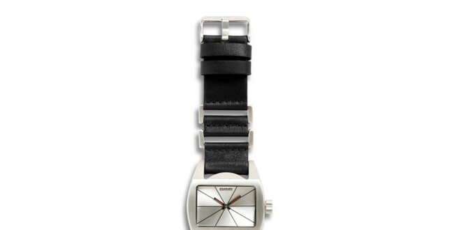 Dámske oceľové hodinky s čiernym koženým remienkom a strieborným ciferníkom 666 Barcelona