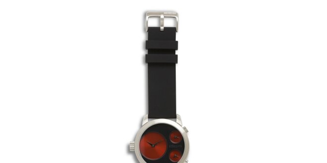 Dámske čierne hodinky s gumovým remienkom 666 Barcelona s červenými kruhmi