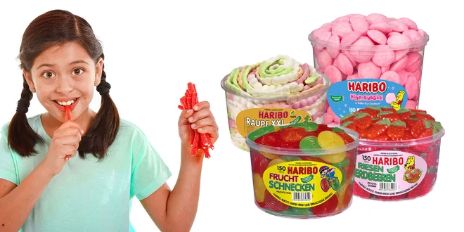 Veľké dózy plné cukríkov Haribo: až do 1500 g!