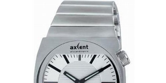 Pánske oceľové hodinky s bielym gulatým analogovým ciferníkom Axcent