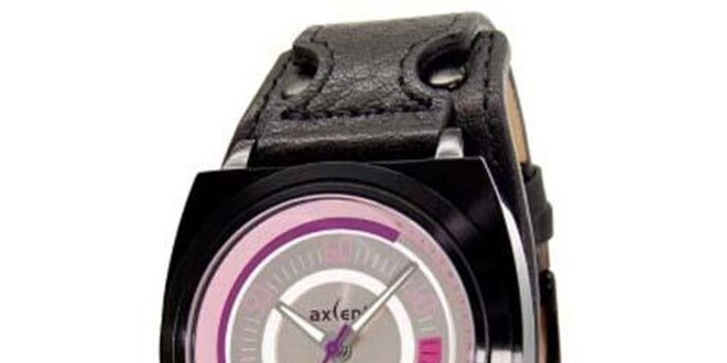 Čierne oceľové hodinky s ružovým ciferníkom Axcent