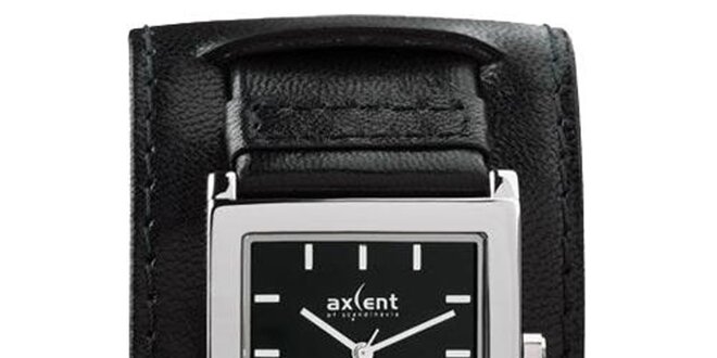 Čierne oceľové hodinky s širokým remienkom Axcent