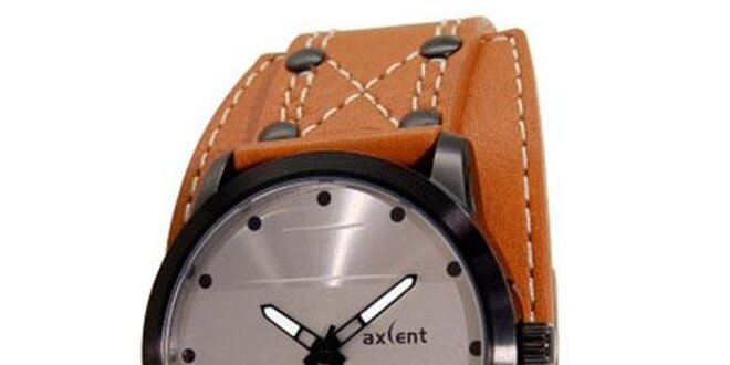 Gulaté oceľové analogové hodinky s oranžovým páskom Axcent