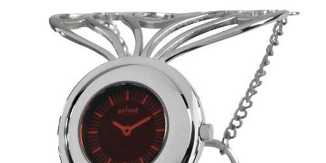 Dámske strieborné hodinky s červeným ciferníkom Axcent