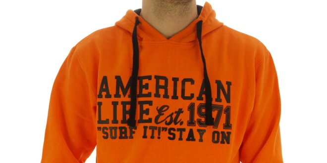 Pánska oranžová mikina s nápisom American Life