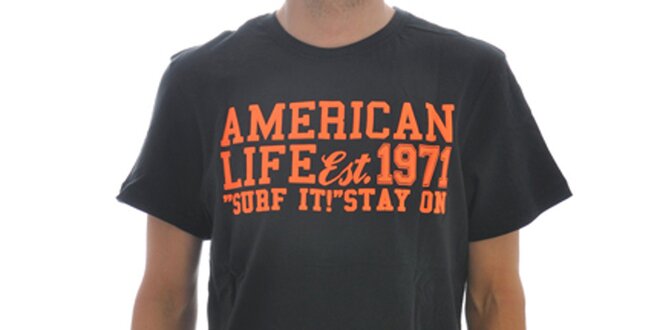 Pánske čierne tričko American Life s nápisom na hrudi