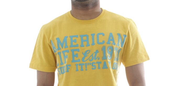 Pánske žlté tričko American Life s nápisom na hrudi