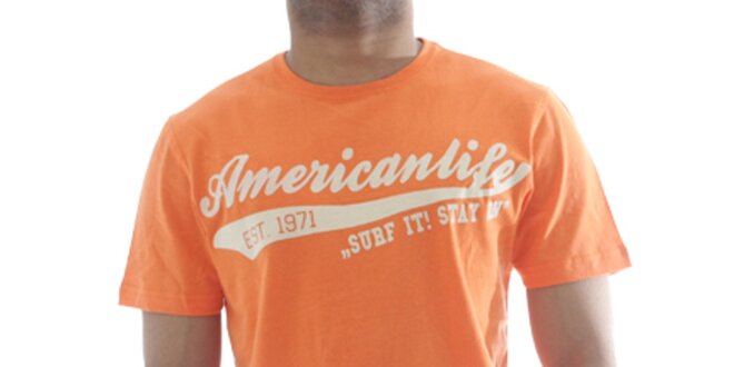 Pánske oranžové tričko s nápisom na hrudi American Life
