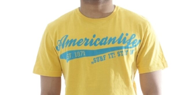 Pánske žlté tričko s nápisom na hrudi American Life