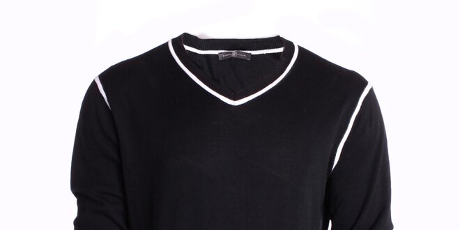 Pánsky čierny sveter s bielymi linkami Pietro Filipi