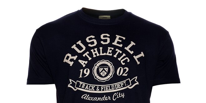 Pánske tmavo modré tričko Russell Athletic s potlačou
