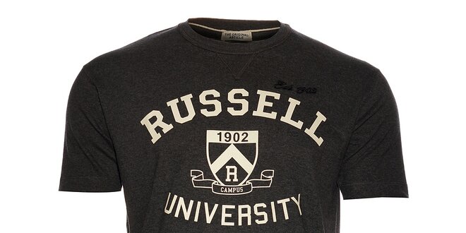 Pánske tmavo šedé melírované tričko Russell Athletic s potlačou