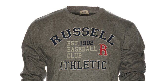 Pánske svetlo šedé melírované tričko Russell Athletic s potlačou