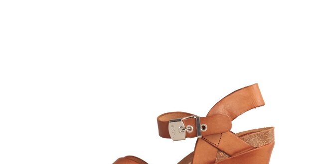 Dámske karamelovo hnedé kožené sandále na kline Dr. Scholl