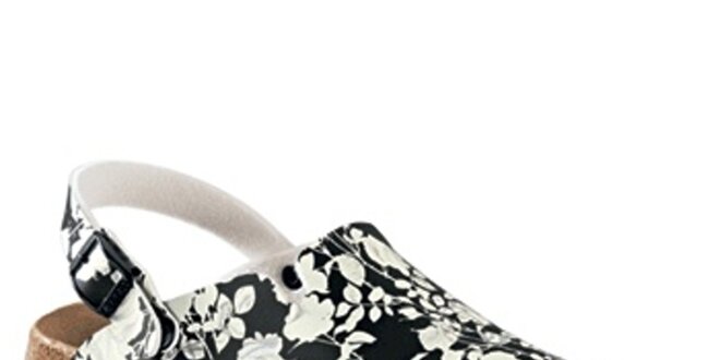 Dámske čierno-biele sandále s kvetinovým vzorom Alpro