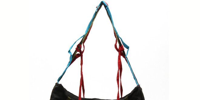 Dámska čierna kabelka s farebnými šnúrkami Coline
