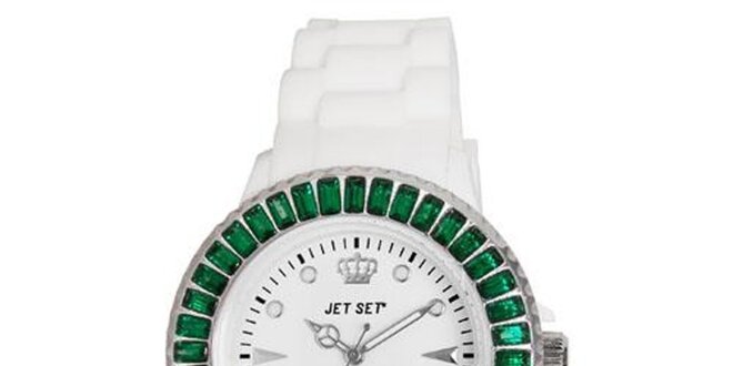 Biele športové hodinky so zeleno orámovaným ciferníkom Jet Set