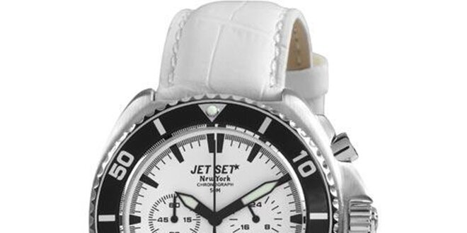 Biele hodinky s koženým remienkom Jet Set